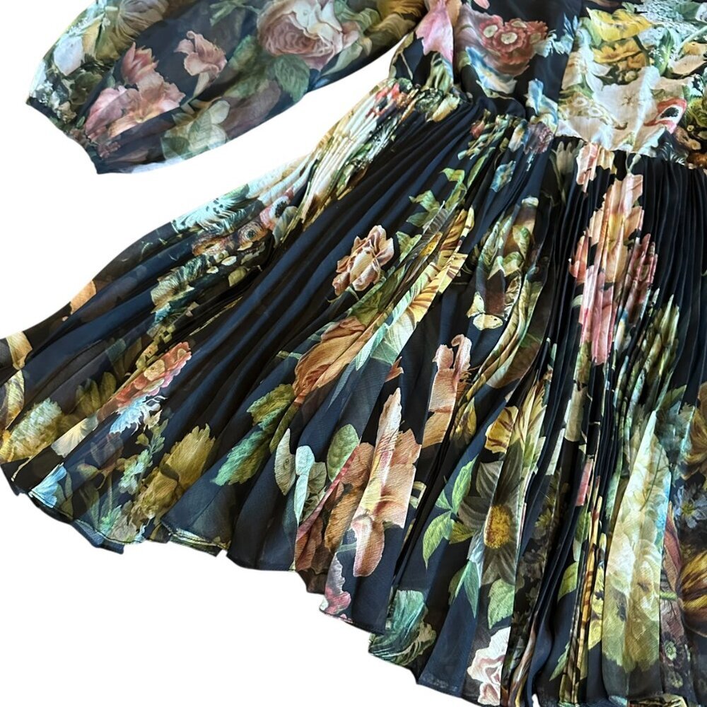 Pankaj & Nidhi Anthro Chiffon Floral Print Dress Long Sleeve Pleated Size Medium - Picture 16 of 16